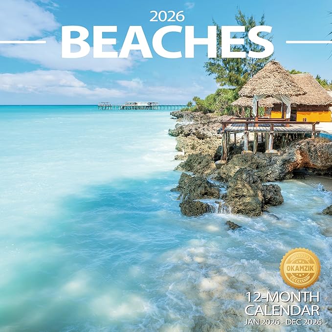 2026 Wall Calendar Planner Calendar - BEACHES Hangable Monthly Wall Calendar with Large Blocks for Organizing & Planning, Academic Schedule, Home, Office & family, Thick & Sturdy Paper (12"x24" Open)