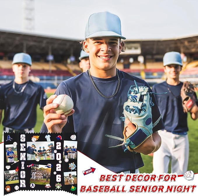 Tinlade 3 Set Baseball Senior Night Gifts Senior 2026 Photo Display Board 24" x 16" Trifold Poster Board with Baseball Themed Stickers for Graduation Picture Frame Sport Theme Party Supplies