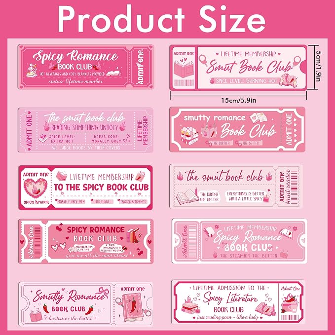Smut Romance Book Club Bookmarks: 20 Pcs Smut Book Mark for Reading Women, Ticket Design Spicy Funny Page Markers Clips, Bookish Gifts for Adults Book Lovers, Unique Book Tracker Party Gift