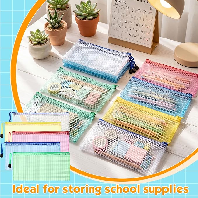 Handepo 1000 Pieces A6 Mesh Zipper Pouch Bulk, Pencil Storage Pouches Mesh Cosmetics Bag Waterproof Reusable File Folder Case for School Office Travel Supplies Organization (Solid Color Pouch)