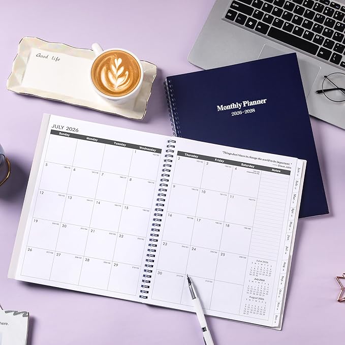 2026-2028 Monthly Planner - Monthly Calendar 2026-2028 with Two-Side Pocket, July 2026 - June 2028, 9" x 11", 2 Years Calendar Planner, Cardboard Cover
