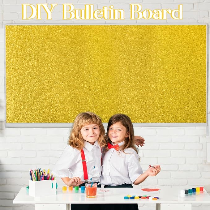 gisgfim 16" x20ft Glitter Bulletin Board Paper Roll Sparkle Color Bulletin Board Background Poster Paper Non Fading Gift Wrapping DIY Art Crafts for Office Classroom Decoration, Lemon Yellow