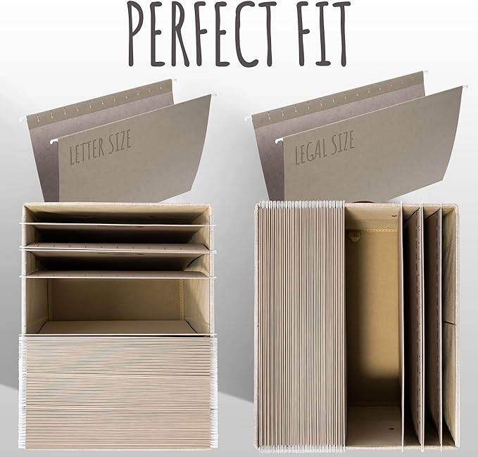 Decorative File Organizer Box Set of 2 - Collapsible Linen Filing Cabinets with Handles Are Perfect to Store All Your Documents & Hanging File Folders - Portable Easy Slide Office Crates with Lid