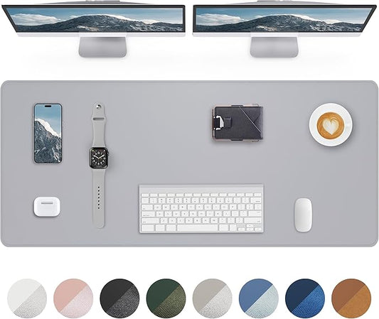 AFIING Leather Desk Pad Protector- 48" x 17" Office Desk Mat, Non-Slip PU Leather Mouse Pad, Waterproof Desk Blotter Mat, Desk Cover Mat for Office and Home (Light Grey)