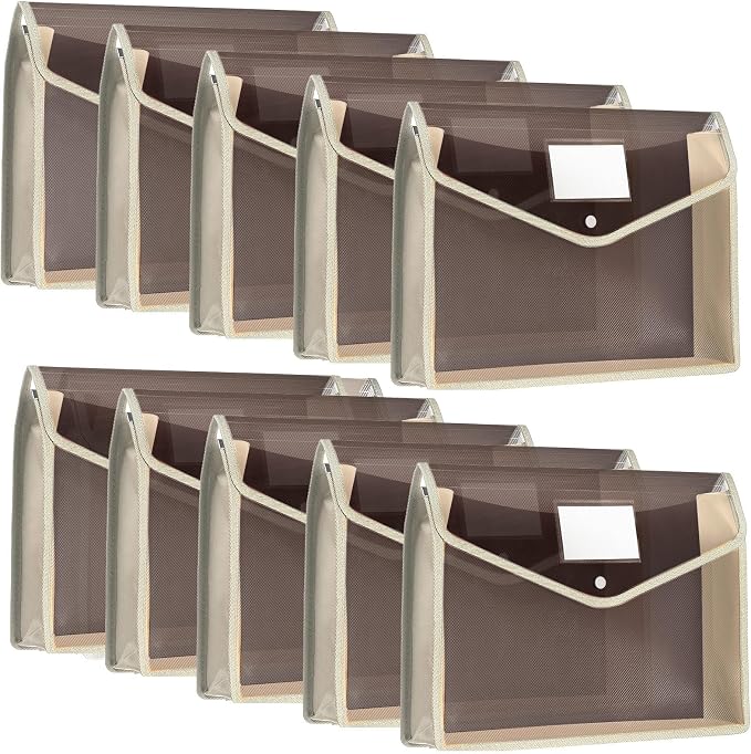 Epakh 10 Pieces Plastic File Folders Envelope Expanding File Wallet Organizer Documents Folder with Snap Closure and Pocket B4 Waterproof Transparent Pouch for School Office(Grey,Horizontal)