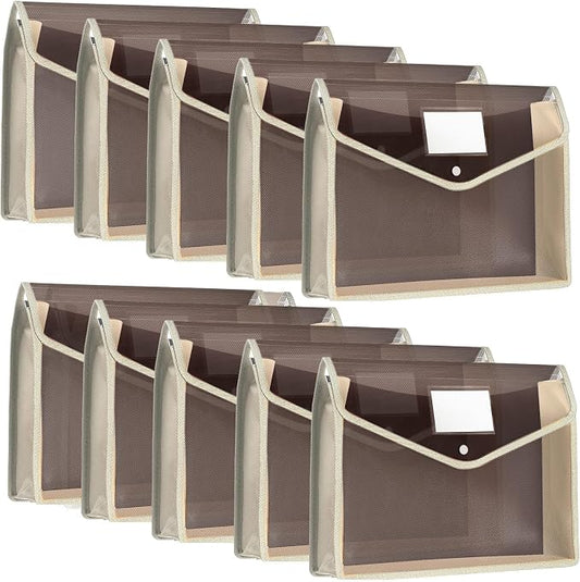 Epakh 10 Pieces Plastic File Folders Envelope Expanding File Wallet Organizer Documents Folder with Snap Closure and Pocket B4 Waterproof Transparent Pouch for School Office(Grey,Horizontal)