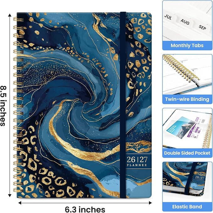 Planner 2026–2027, Weekly & Monthly Academic Organizer for School Year, Jul 2026–Jun 2027, Hardcover Planner with Tabs, Back to School Essential, 6.3" x 8.5", Auric Cascade