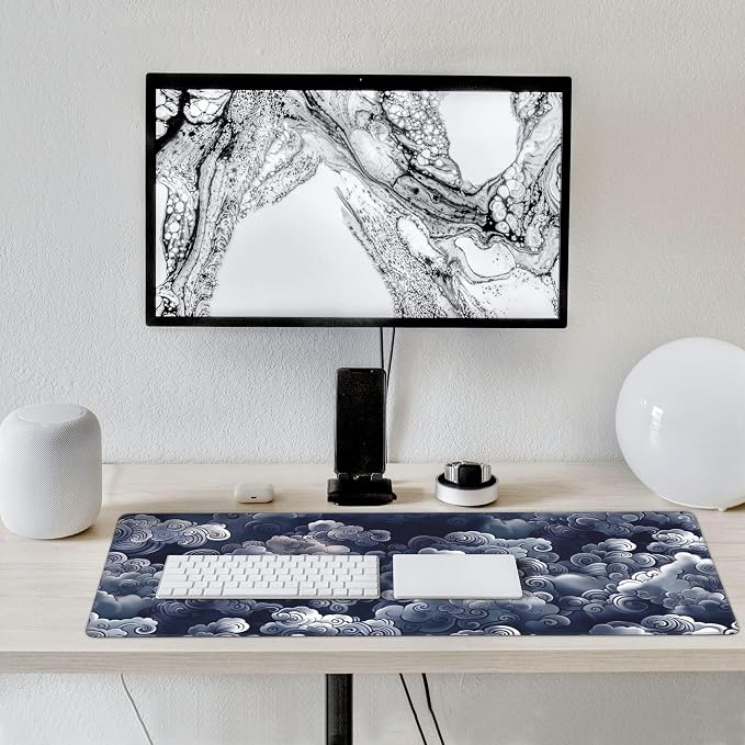 35.4" x 15.7" Japanese Cloud Extended Mouse Pad, Oriental Swirl Desk Mat with Non-Slip Base, Water Resistant for Gaming & Office