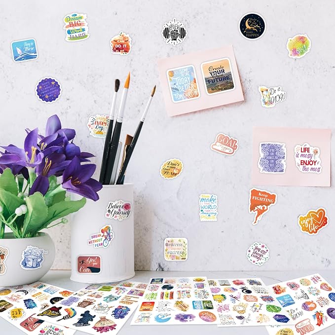 24 Sheets Motivational Quotes Planner Stickers for Journaling Supplies, 480 Pcs Inspirational Stickers for Scrapbook Calendar Laptop Sticker for Women Adults Teachers