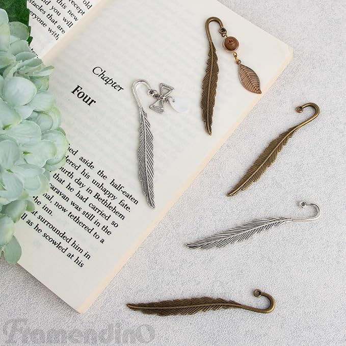Framendino, 30 Pack Vintage Metal Feather Bookmarks Hairpin Hook Charms Pendant