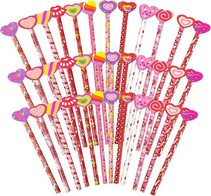 36 Pieces Valentine's Day Pencils Valentines Pencils with Giant Eraser Assortment Valentines Day Stationery Pencil,12 Style(36)