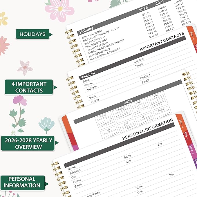 Monthly Planner 2026-2027 - Jul 2026 - Dec 2027, 18 Monthly Planner/Calendar 2026-2027, 9" x 11", 18 Months, Colorful Tabs, Back Pocket, Holidays, Twin-Wire Binding, Note Pages