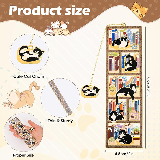 Tuxedo Cat Bookmarks with Vintage Gift Box, Personalized Cat Metal Bookmark, Cute Cat Book Marks, Book Mark Charm for Reading, Women, Book Marker Gift for Cat Lover, Book Lover, Friend, Teacher, Dad