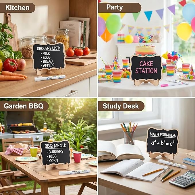 Mini Chalkboard Signs, 20 Pack Small Chalkboard Labels Table Signs with Easel Stand, Wooden Blackboards for Wedding Decor, Party Buffet Display, Place Cards, Food Labels