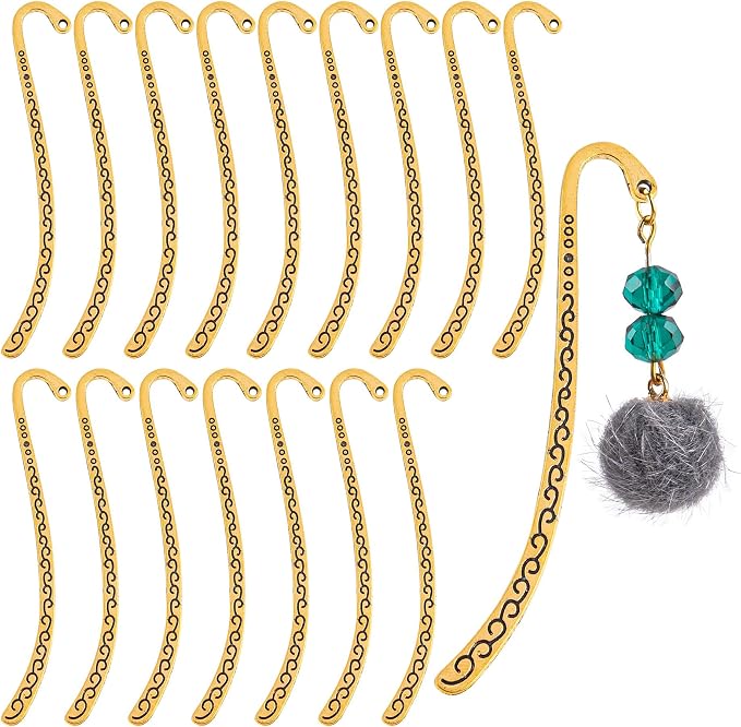 Framendino, 20 Pieces Alloy Bookmark Hook Retro Metal Tibetan DIY Bookmarks for Reading Enthusiasts (Gold)