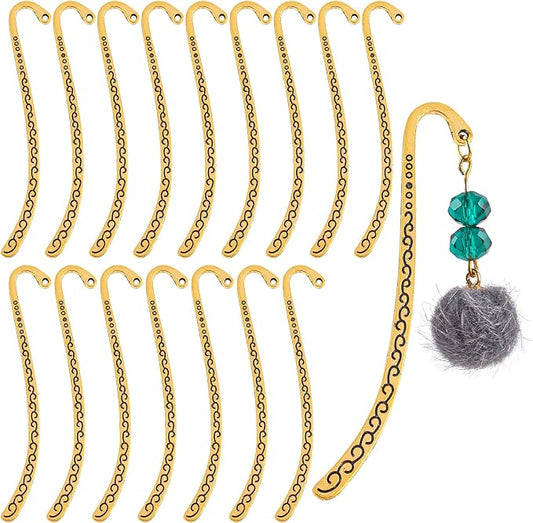 Framendino, 20 Pieces Alloy Bookmark Hook Retro Metal Tibetan DIY Bookmarks for Reading Enthusiasts (Gold)