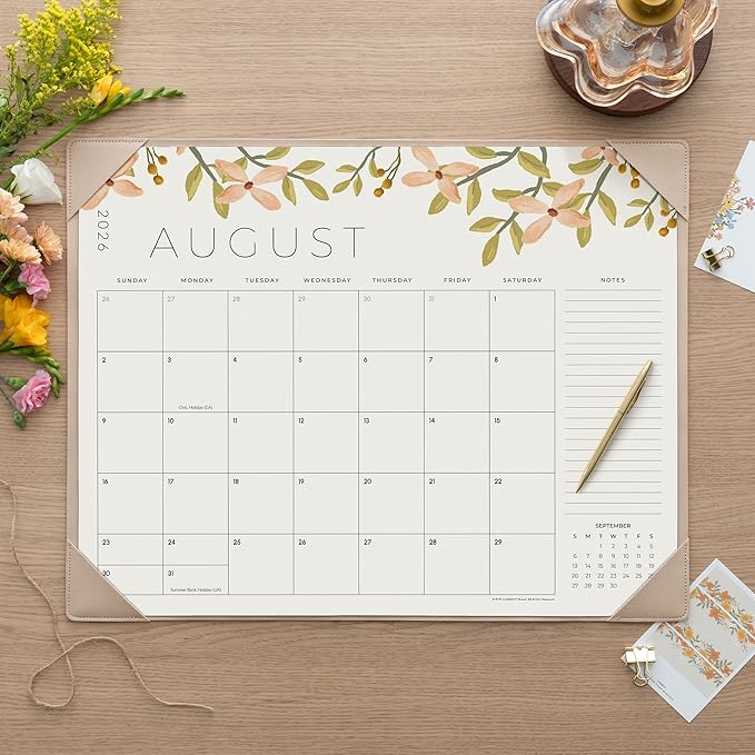 Desk Calendar 2026 with Desktop Mat, Cabbrix Large Desk Pad Calendar 22 x 17 Inch Runs From July 2026 to December 2027, Floral Design Calendar 2026 for Home School and Office (Apricot)