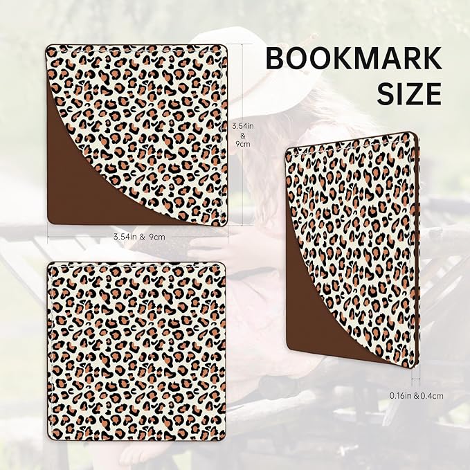 2 Pack Leopard Print Leather Book Corner Bookmark, Durable Handmade Reading Accessories - Gifts for Readers, Women, Men, Teachers, Students