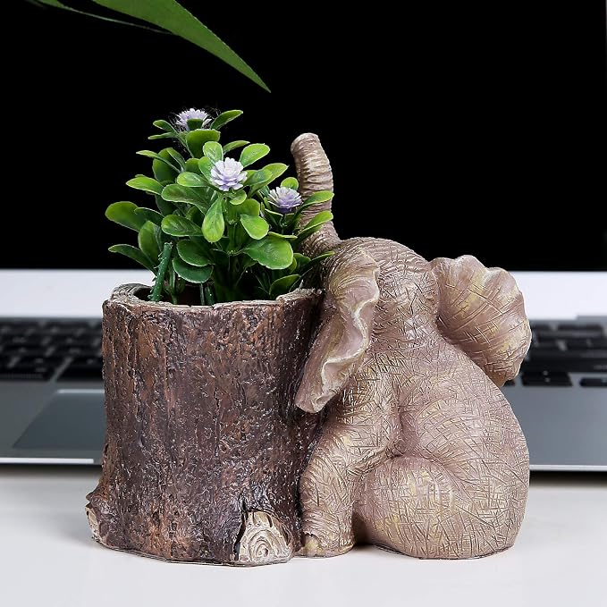 Hodao Resin Elephant Pen Holder, Cute Elephant Desk Organizer, Creative Animal Pen Cup for Office Desk Decor, Graduation Present, Gifts for Teacher Women Men Elephant Lovers