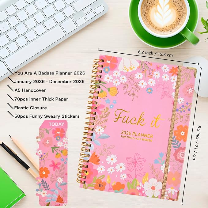 Fuck it Planner Calendar 2026 - A5 6.2 * 8.5" Weekly Monthly Swear Notebook for Goals Productivity, Fucking Sweary Daily Agendas Organizer Get Shit Done Journal, Funny Gifts for Tired Women, Pink