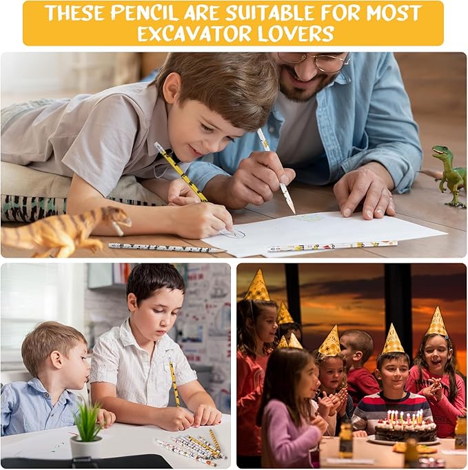 Teling 48 Pcs Construction Party Favors Fun Pencils in Bulk with Eraser for Theme Birthday Supplies Wooden Number 2 Graphite Pencils for Students Back to School Gifts Classroom Birthday Supplies