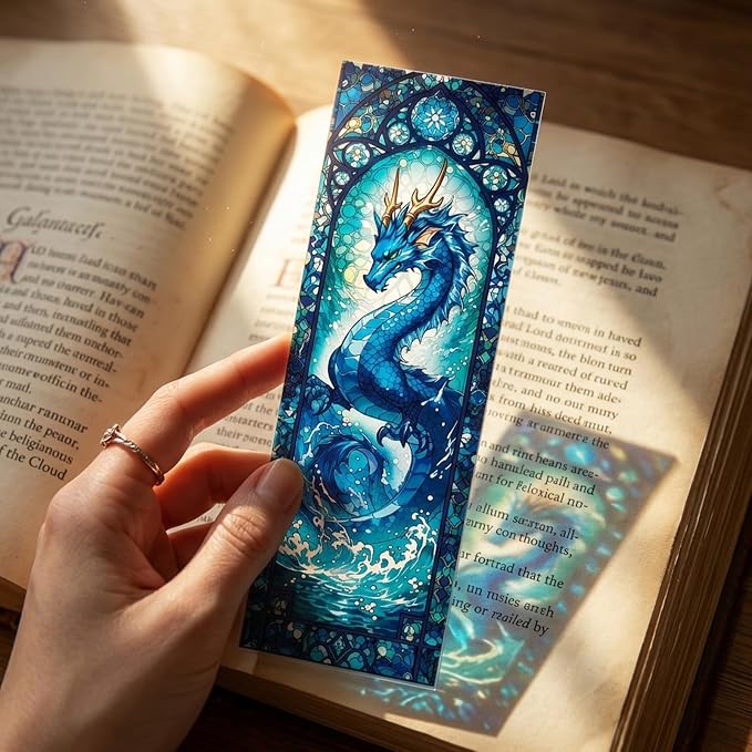 10 Pcs Stained Glass Dragon Bookmarks, Fantasy Dragon Transparent PVC Bookmark Bulk for Women Man, Cool Aesthetic Book Mark for Reading Lovers Accessories Gifts