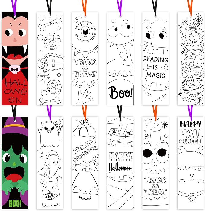 75Pcs Halloween Color Your Own Bookmarks, Kids DIY Coloring Blank Bookmarks Halloween Party Game Prize Art Craft Supplies for Teachers Students Fillers Classroom Reading Club Rewards Book Decor