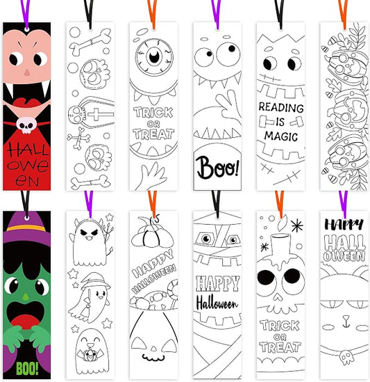 75Pcs Halloween Color Your Own Bookmarks, Kids DIY Coloring Blank Bookmarks Halloween Party Game Prize Art Craft Supplies for Teachers Students Fillers Classroom Reading Club Rewards Book Decor
