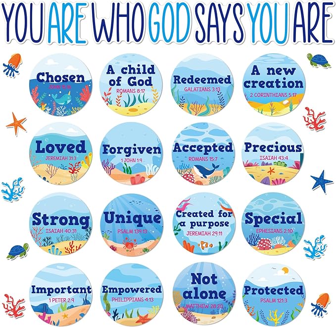 Christian Bulletin Board Decorations Inspirational Jesus Bulletin Board Sets Summer God Says You Are Religious Classroom Wall Decor VBS Motivational Cutouts for Sunday School Home Church Supplies