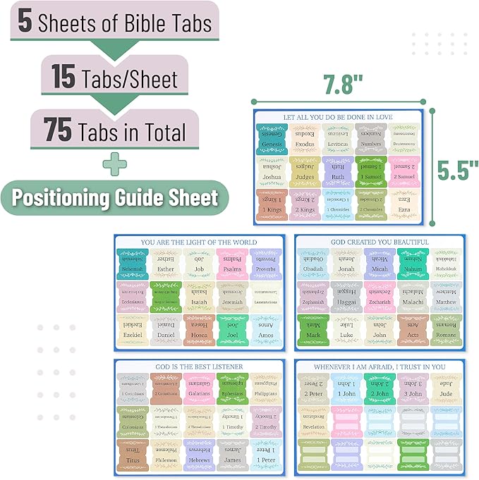 Mr. Pen- Bible Tabs, 75 pcs, Serenity Scripture, Laminated Bible Tabs for Women and Men