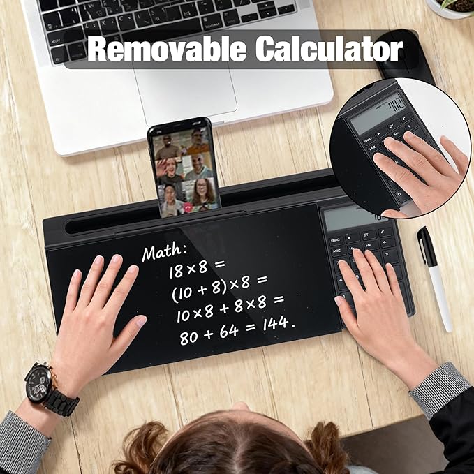 Glass Desktop Whiteboard with Calculator & Storage, Desk Dry Erase Note Memo Board, Compact Desk Organizer for Desk, Home, Study, Office, Back to School Supplies, Black, 2026