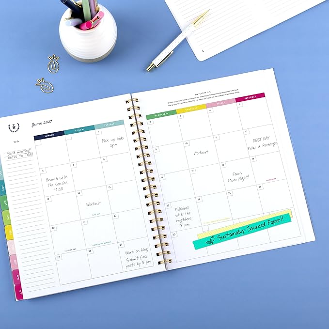 AT-A-GLANCE Planner 2026-2027 Weekly & Monthly Academic 12-Month July-June, 8-1/2" x 11", Front Cover Pocket, Simplified by Emily Ley, Oversized Plaid (EL51-901A)