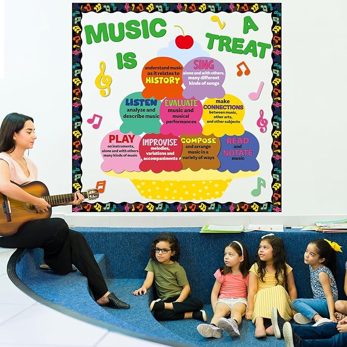 Naozinebi Music Bulletin Board Set Music is A Treat Classroom Decorations Dessert Tags Cutouts Colorful Crafts for Teachers Students Back to School Kindergarten Wall Door Decor Summer Party Supplies