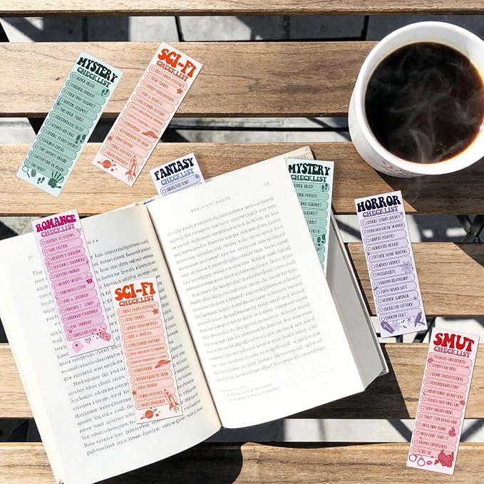 120 Pcs Bookmark Book Tracker, Romance Horror Fantasy Paper Bookmark for Women Man, Double-Sided Reading Page Markers for Reading Lovers Bookish Students School Supplies