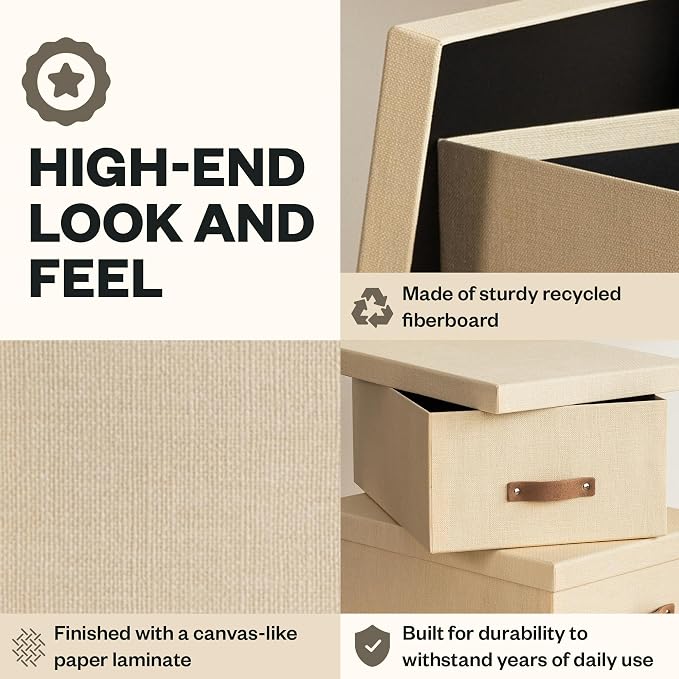 Bigso Box of Sweden Ulrika, Set of 2 - Large Storage Box (10.4 x 14.4 x 5.7in) and Small Storage Box (9.8 x 13.4 x 5.5in) - Decorative Storage Boxes with Lids - Memory Box for Keepsakes - Cream
