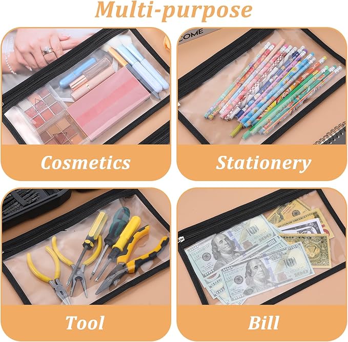 20 Pcs 11.5 x 7.5 Inches Clear Zipper Pouches Pencil Pouches PVC Waterproof Multi-Purpose Storage Bags Document File Organization Pencil Makeup Bags