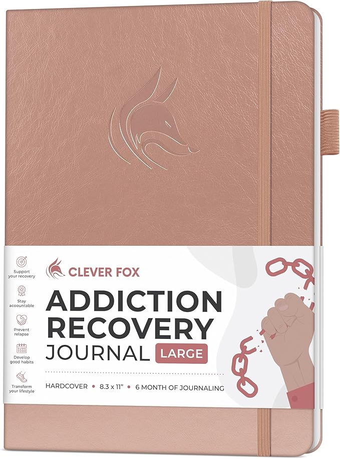 Clever Fox Addiction Recovery Journal Large – Guided Sobriety Workbook for Alcohol, Drug, Gambling, Eating & Other Addictions – Daily Planner to Support Recovery Progress, 8.3x11” (Rose Gold)