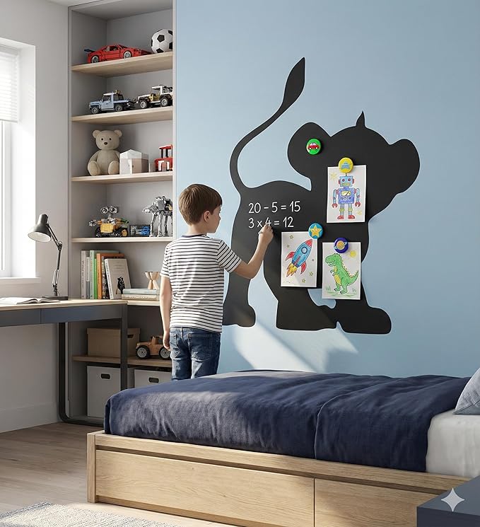 Cartoon-Style Magnetic Wall Chalk Board for Kids - Peel & Stick Magnetic Board for Drawing, Writing & Learning - Chalkboard Wall Sticker for Playrooms, Bedrooms, Classrooms & Homeschool - Lion