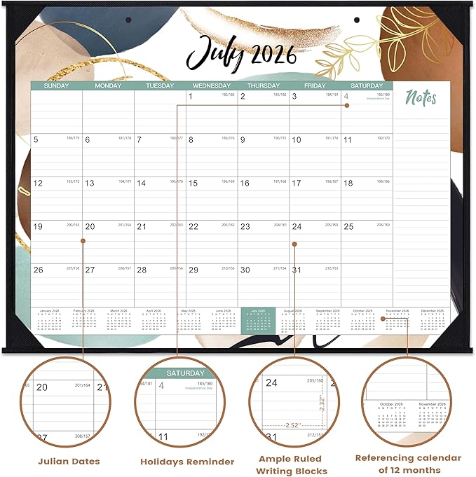 2026 Desk Calendar - Large 2026 Desk Calendar 22'' x 17'', Jan 2026 - Dec 2026, 12 Months Calendar 2026, Desk Pad, Large Ruled Blocks, Notes Section, Great Desk/Wall Calendar Organizer