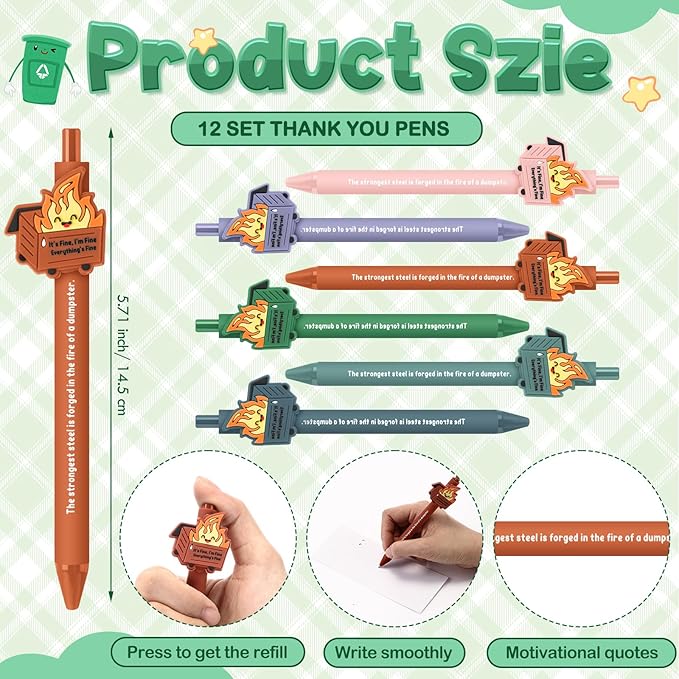 Sayglossy 12 Set Dumpster Funny Desk Accessories Positive Appreciation Gift for Nurses Teachers Bulk Thank You Inspirational Pens Mini Figurine Card Bookmark for Employee Administrative Professionals