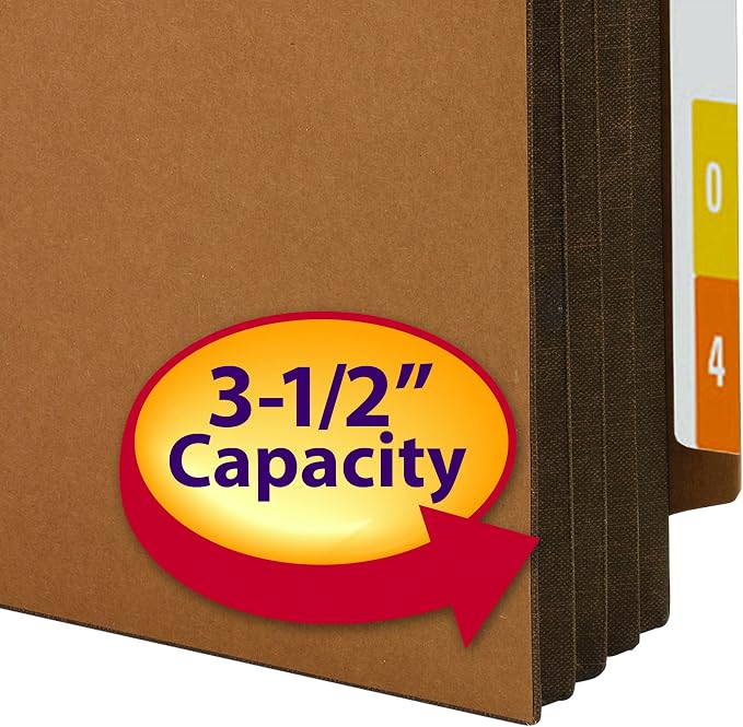 Smead End Tab Pocket, Reinforced Straight-Cut Tab, 3-1/2" Expansion, Extra Wide Letter Size, Redrope with Dark Brown Gusset, 10 per Box (73681) |(Pack of 5)