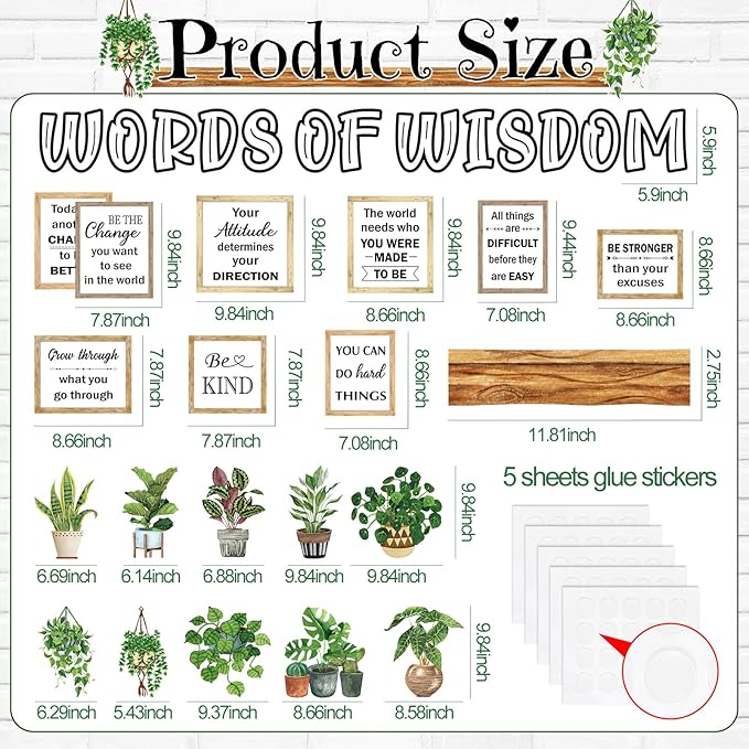 Qilery Classroom Bulletin Board Set, Greenery Bookshelf Decor, Plant Motivational Classroom Decorations, Reading Library Bulletin Board Cutouts for Back to School Teacher Wall Decor