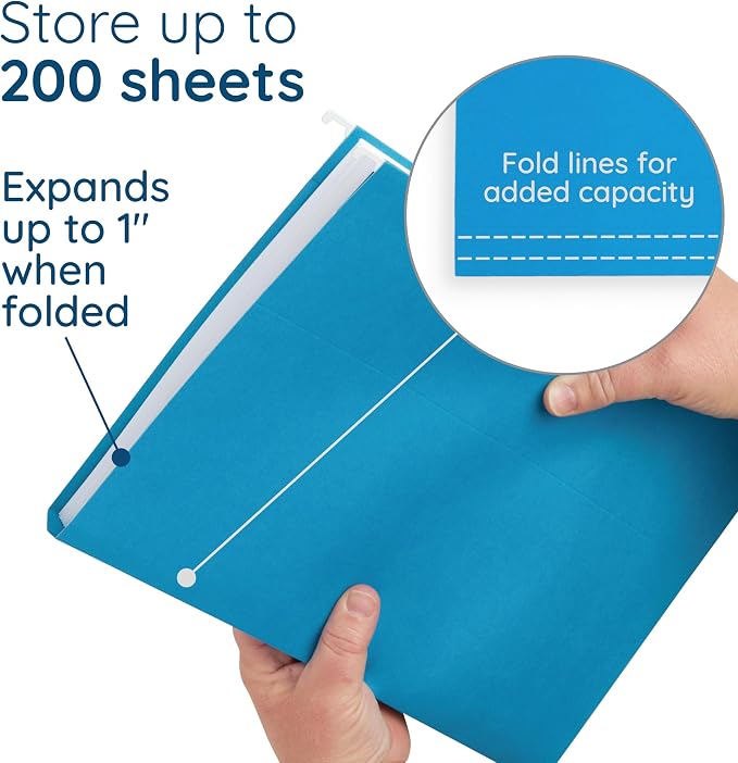 Blue Summit Supplies Hanging File Folders, 25 Reinforced Hang Folders, Designed for Home and Office Color Coded File Organization, Letter Size, Blue, 25 Pack