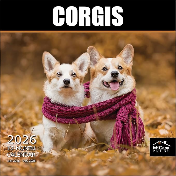 MICASA PRESS Corgis 2026 Wall Calendar 12 Month | 12" x 24" Open | Thick & Sturdy Paper | Giftable | Cute Puppy Dog Calendar 2026