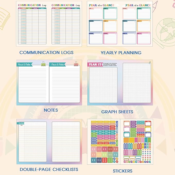Undated Teacher Planner - Teacher Planners 8.5 x 11, Teachers Lesson Plan Book, Teachers Lesson Planner 2026-2027 with Stickers and Inner Pocket