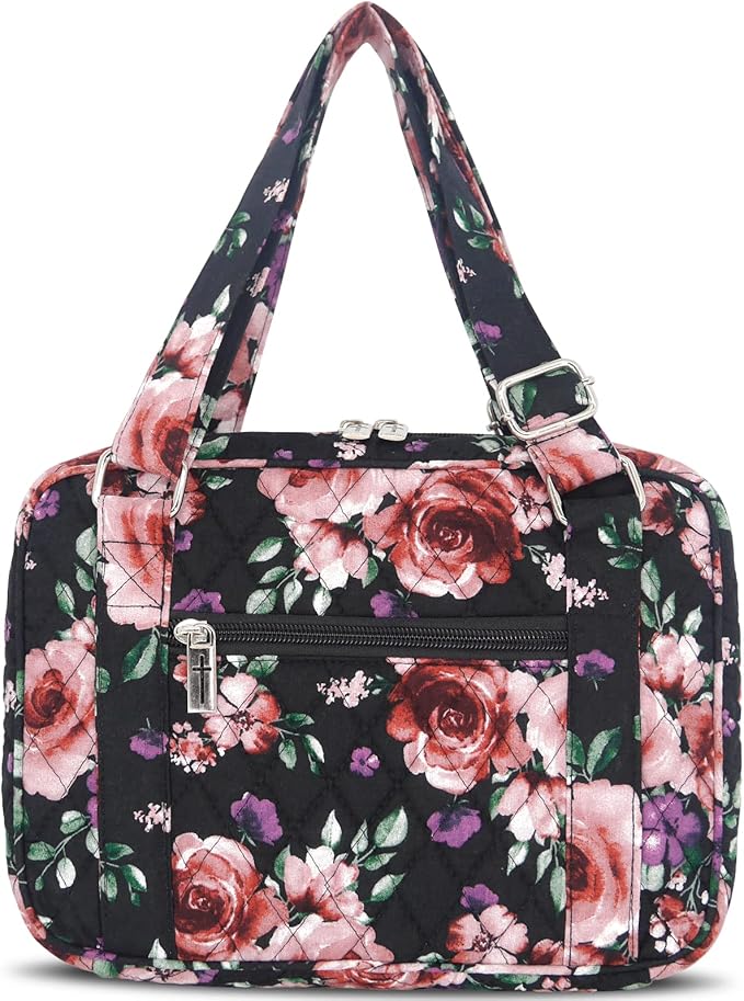 Bible Cover for Women with Adjustable Straps, Extra Large Study Bible Carrying Case Bag with Zip Pocket, 11.3x8.3x2.7 Inches