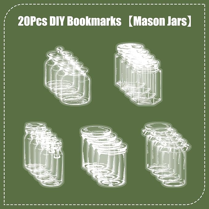 Large Size Transparent Dried Flower Bookmarks, 20 PCS Handmade DIY Flower Page Clips,World in Bottle-Making Stunning Herbarium(Mason Jars)
