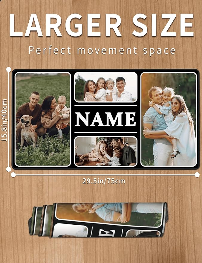 Custom Mouse Pads, Custom Big Mouse Pad 16 * 29.5in, Customized Desktop Mat with 4 Photos and Name, Desk Accessories, Workspace Organizers, Mousepad Gaming, Office Accessories, Keyboard Pad