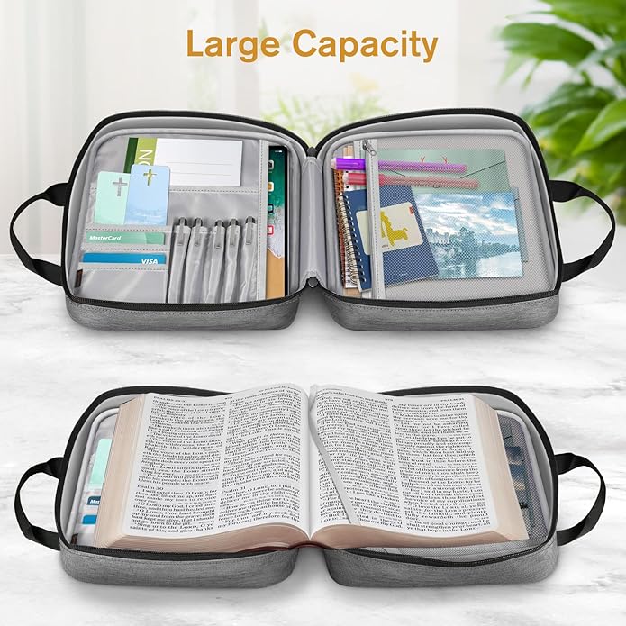 FINPAC Large Bible Cover, Carrying Book Case Church Bag Bible Protective with Zippered Pocket and Handle, Gift for Men Women