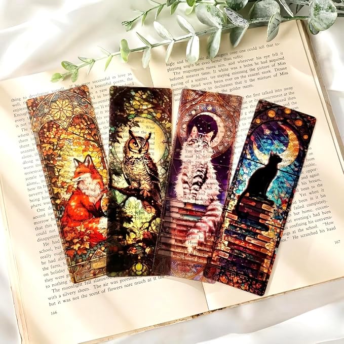 Cute Animals Bookmark Gifts - 10 Pcs Fantasy Cats Stained Glass Bookmarks for Women Book Lovers Pretty Cool Page Marks Bookish Birthday Graduation Gift School Office Reading Accessories